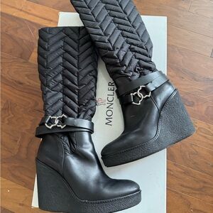 Moncler Quilted Black Wedge Boots (EU size 40)